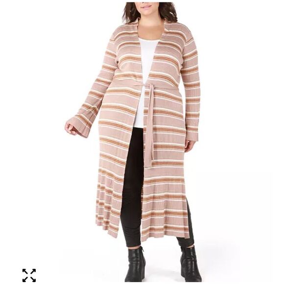 Black Tape $100 Trendy Plus Size Striped Duster Cardigan 2X NWT - Picture 1 of 2
